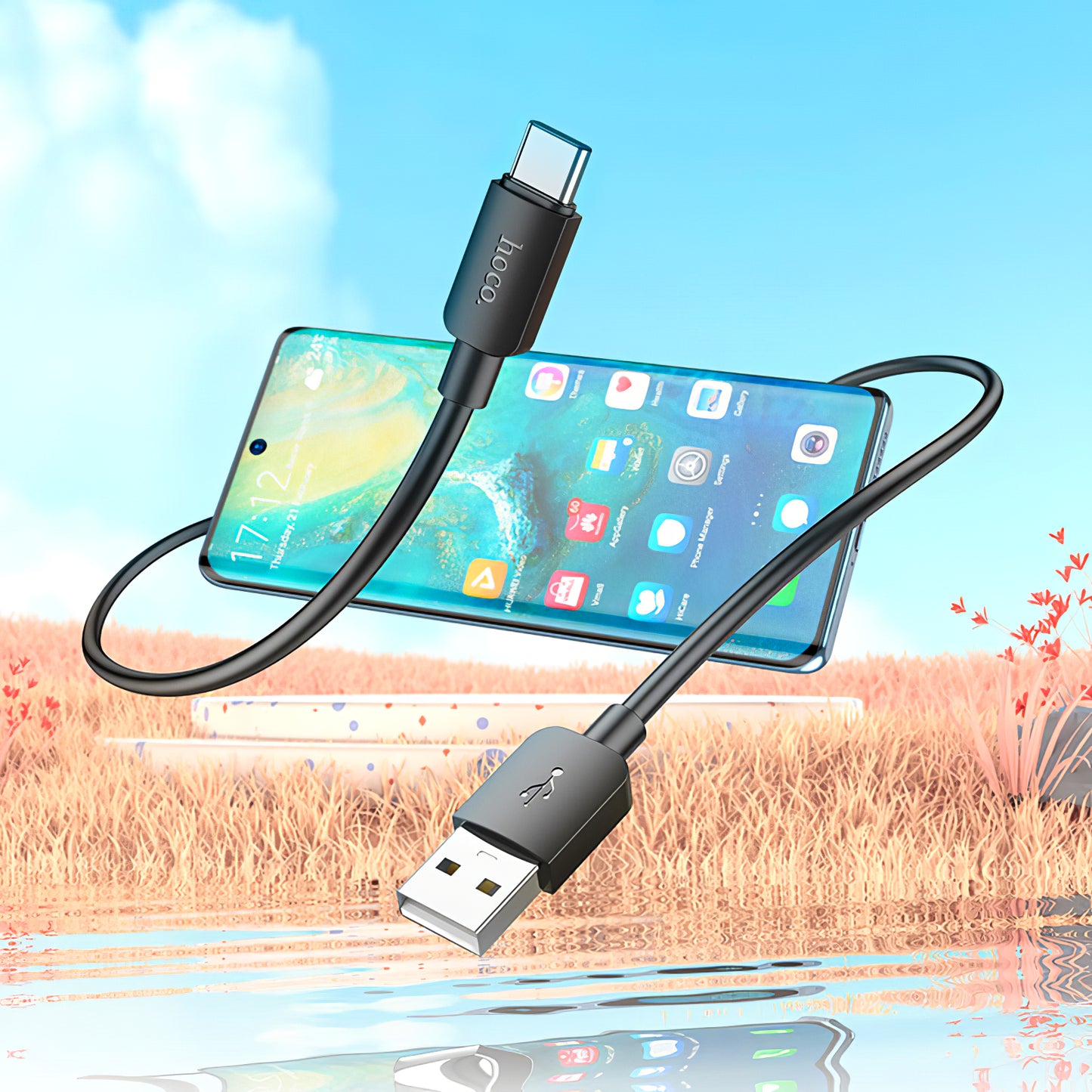 USB-A to USB-C Data and Charging Cable HOCO X96, 27W, 0.25m, Black