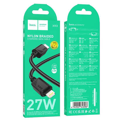 USB-C to Lightning Data and Charging Cable HOCO X113, 27W, 1m, Black