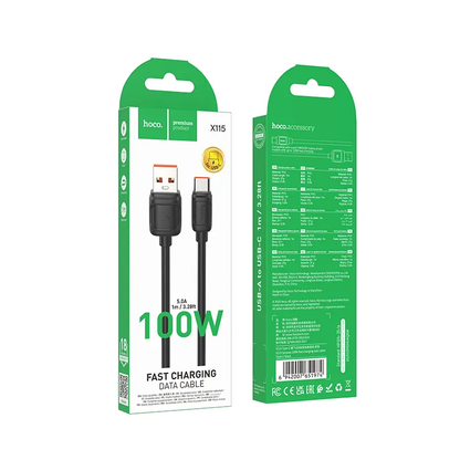 USB-A to USB-C Data and Charging Cable HOCO X115, 100W, 1m, Black