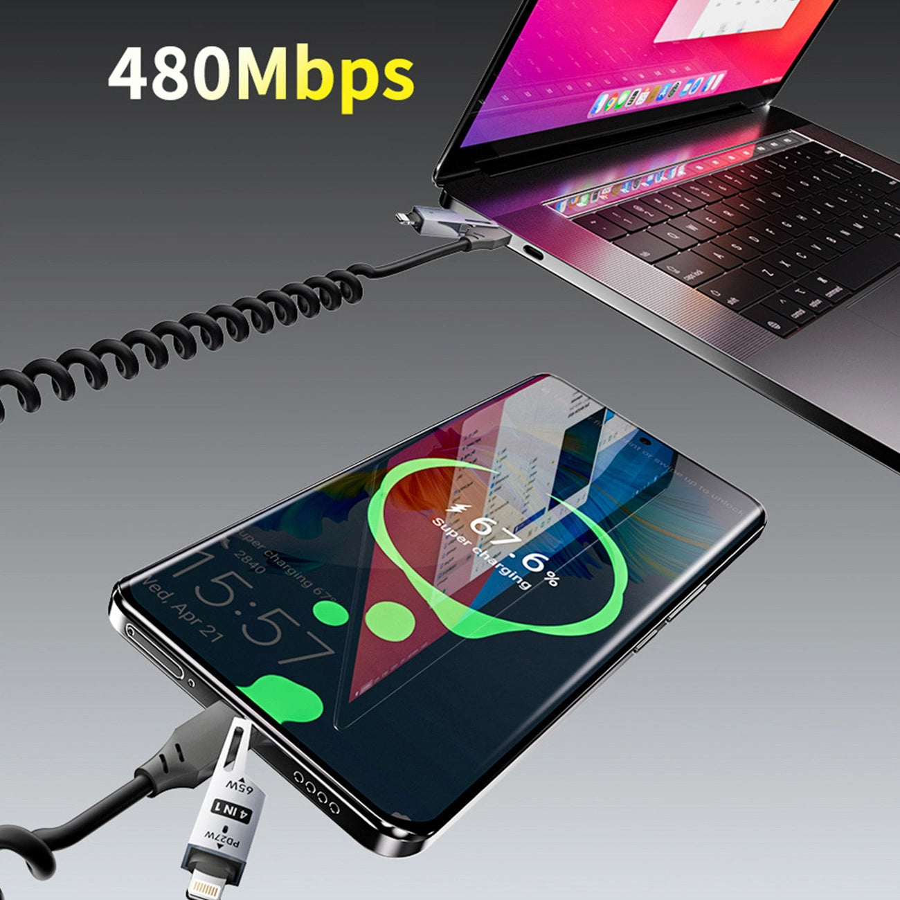 USB-A / USB-C - Lightning / USB-C Dudao L20 Pro Data and Charging Cable, 65W, 1.5m, Black