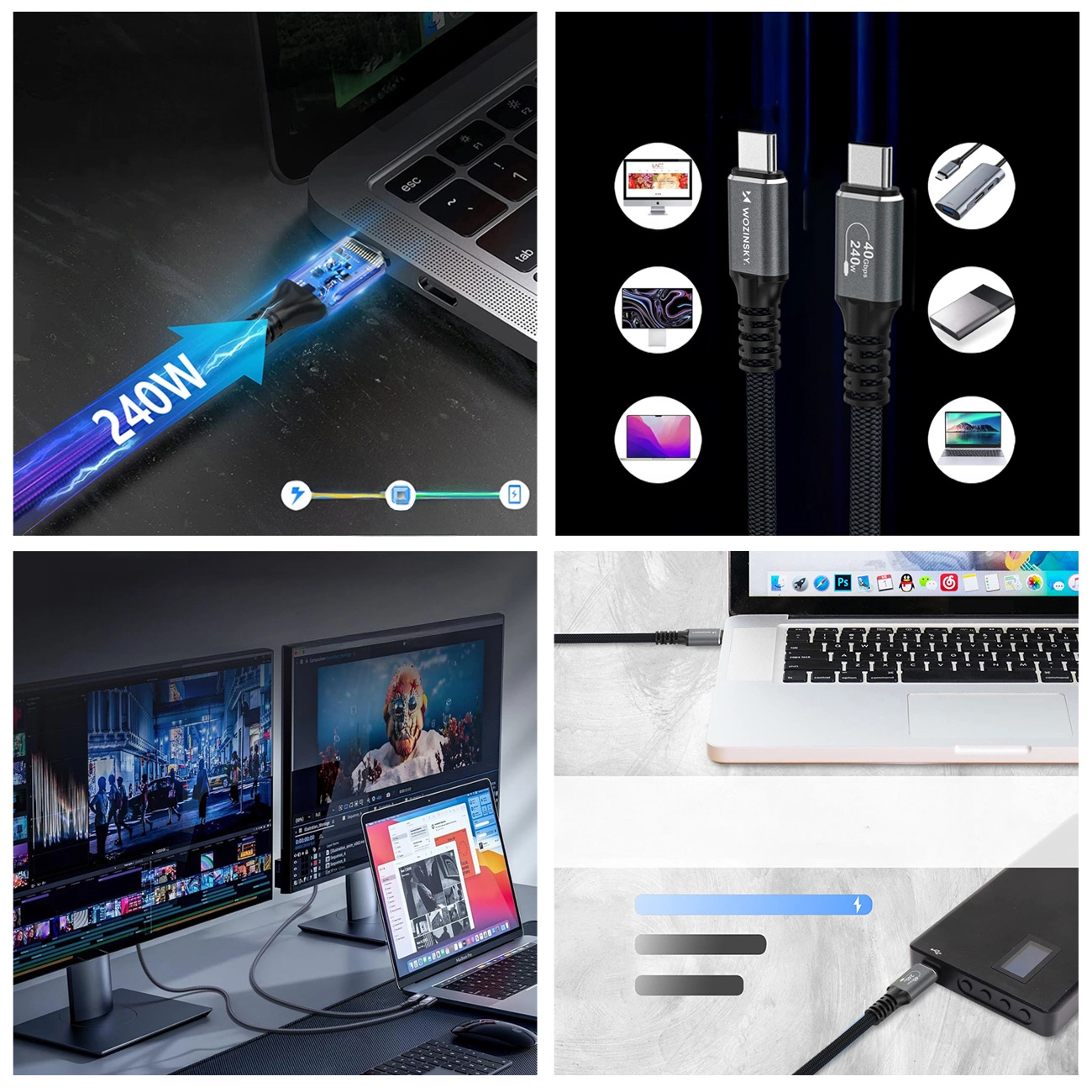 USB-C Data and Charging Cable - USB-C WZK WPS-UY42S, 240W, 2m, Black