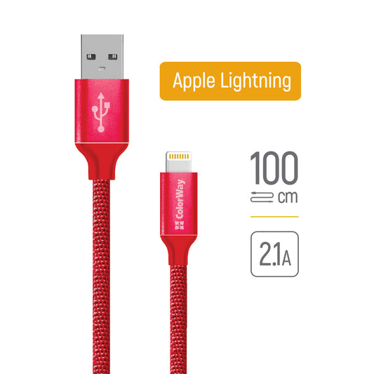 USB-A to Lightning Data and Charging Cable ColorWay CW-CBUL004, 18W, 1m, Red