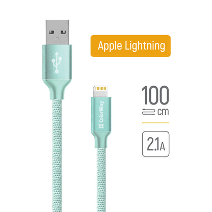 USB-A to Lightning Data and Charging Cable ColorWay CW-CBUL004, 18W, 1m, Green