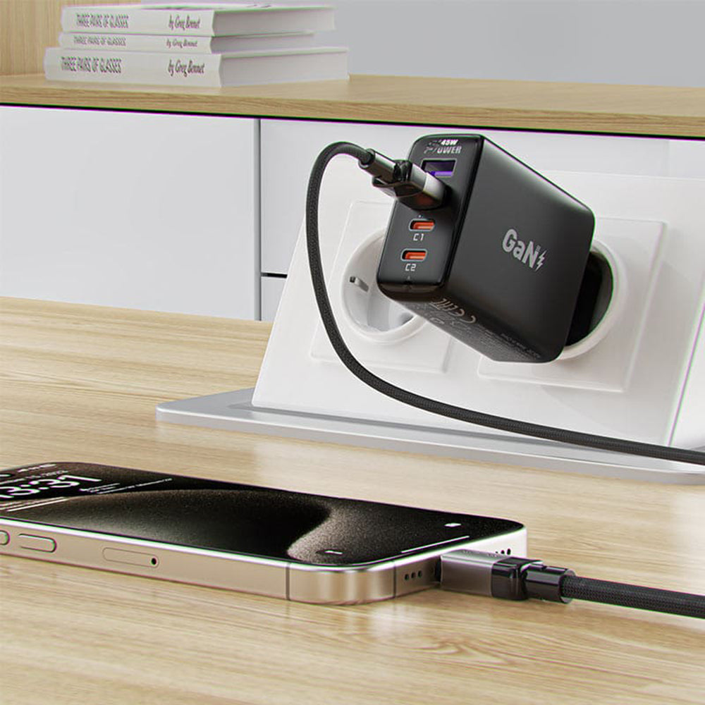 USB-A to USB-C Data and Charging Cable Acefast C9-04, 18W, 1.2m, Black