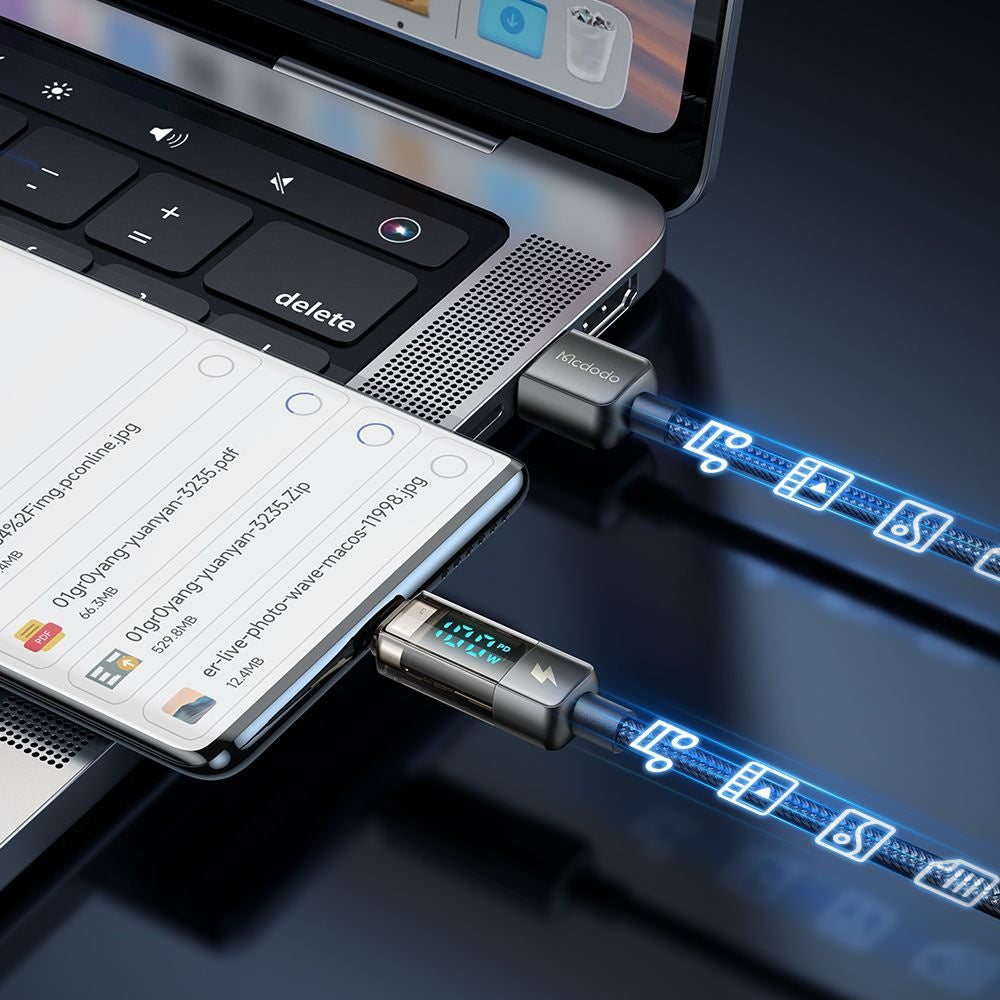 USB-A to USB-C McDodo CA-3630 Data and Charging Cable with Auto Power Off Display, 66W, 1.2m, Black