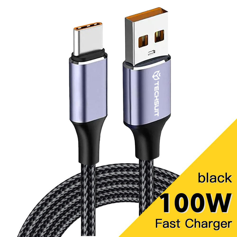 USB-A to USB-C Data and Charging Cable Techsuit PCB018, 100W, 1m, Black