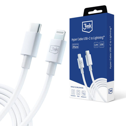 USB-C to Lightning Data and Charging Cable 3MK Hyper, 20W, 1.2m, White