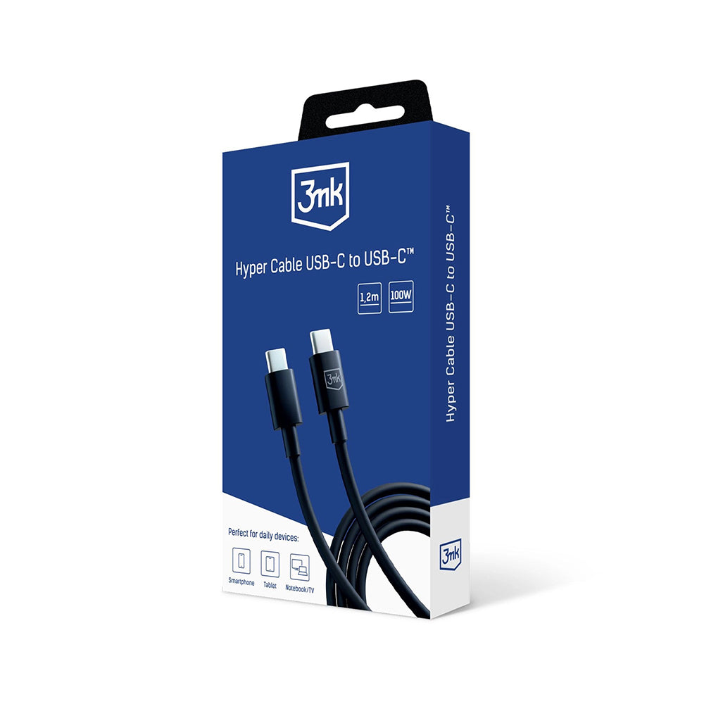 USB-C Data and Charging Cable - USB-C 3MK Hyper, 100W, 1.2m, Black
