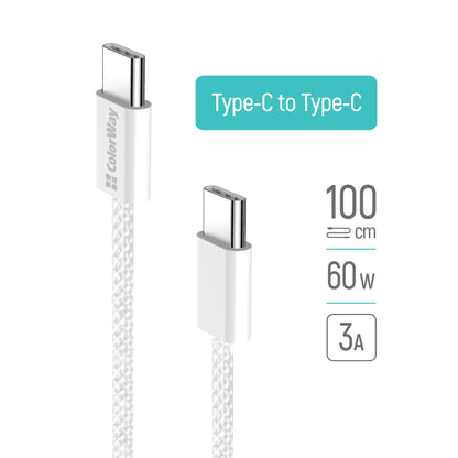 USB-C Data and Charging Cable - USB-C ColorWay CW-CBPDCC061, 60W, 1m, Gray