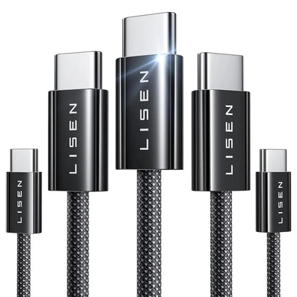 USB-C Data and Charging Cable - USB-C Lisen, 60W, Set of 5 pieces (2 x 1m, 2 x 2m, 1 x 3m), Black YL0123070010
