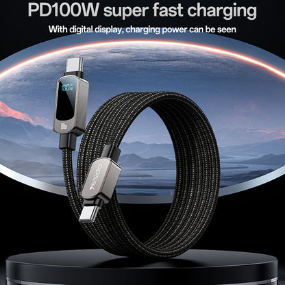 USB-C Data and Charging Cable - USB-C Yesido CA179 Display, 100W, 1.2m, Black