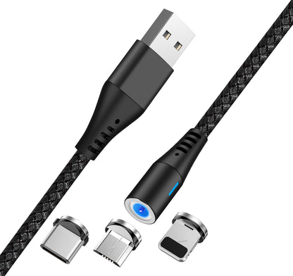 USB-A Charging Cable - Lightning / microUSB / USB-C MaXlife MXUC-02 Magnetic 3in1, 18W, 1m, Black