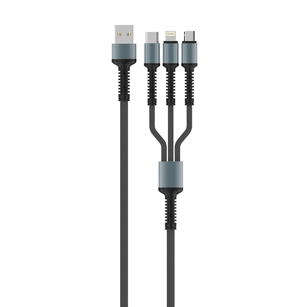 USB-A Charging Cable - Lightning / microUSB / USB-C ColorWay CW-CBU3003, 20W, 1.2m, Gray