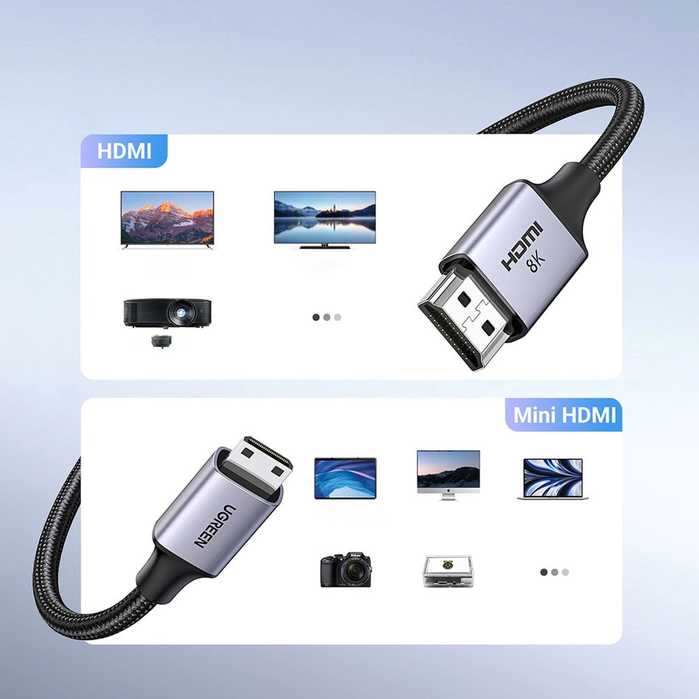 UGREEN HD163 Video Cable, miniHDMI - HDMI, 8K, 2m, Gray