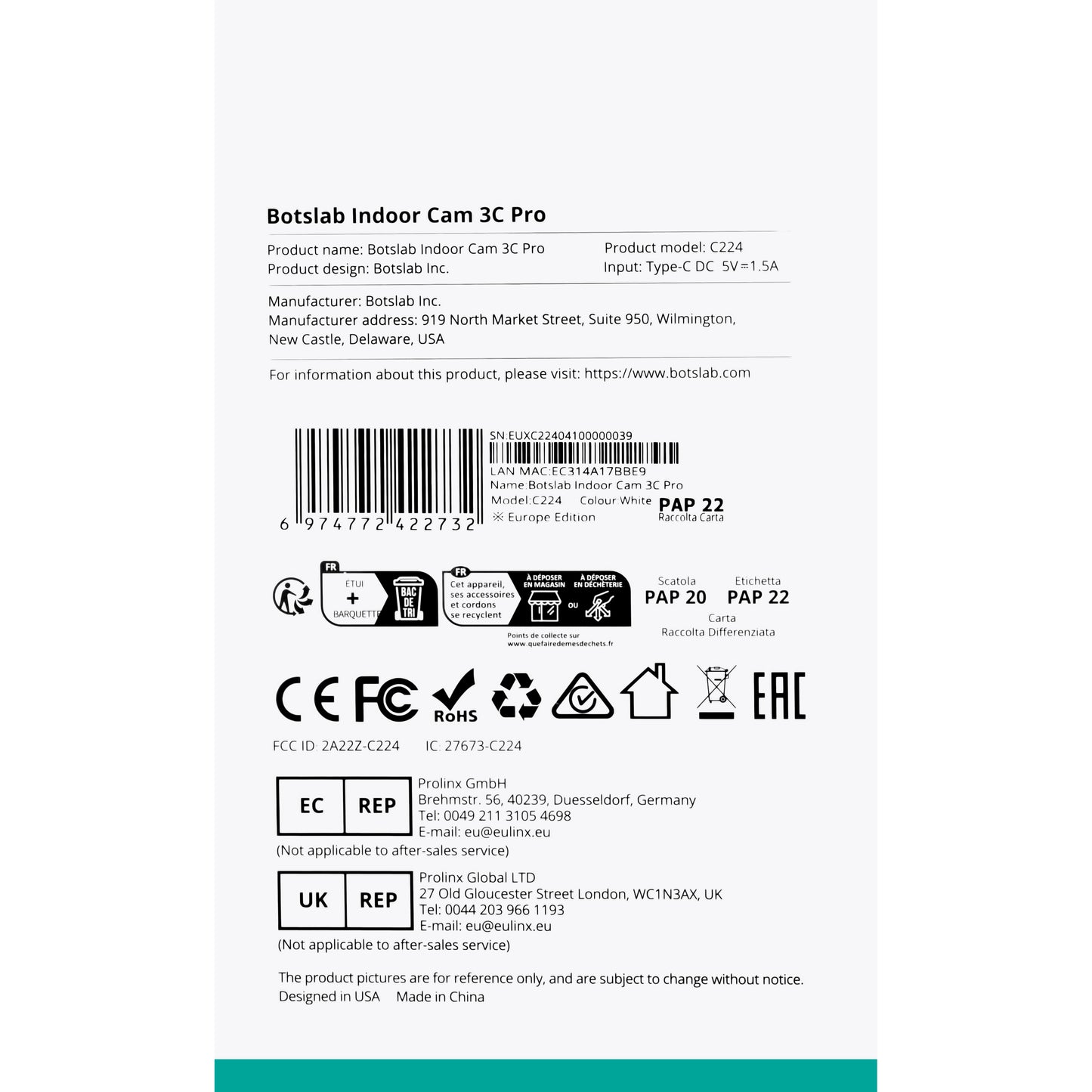 Surveillance Camera Botslab 3C Pro C224, Wi-Fi, 4K, Indoor 