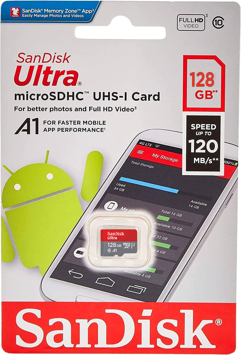 SanDisk Ultra Android A1 microSDXC Memory Card, 128Gb, Class 10 / UHS-1 U1 SDSQUAB-128G-GN6MN