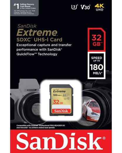 SanDisk Extreme SDHC Memory Card, 32Gb, Class 10 / UHS-1 U3 SDSDXVT-032G-GNCIN