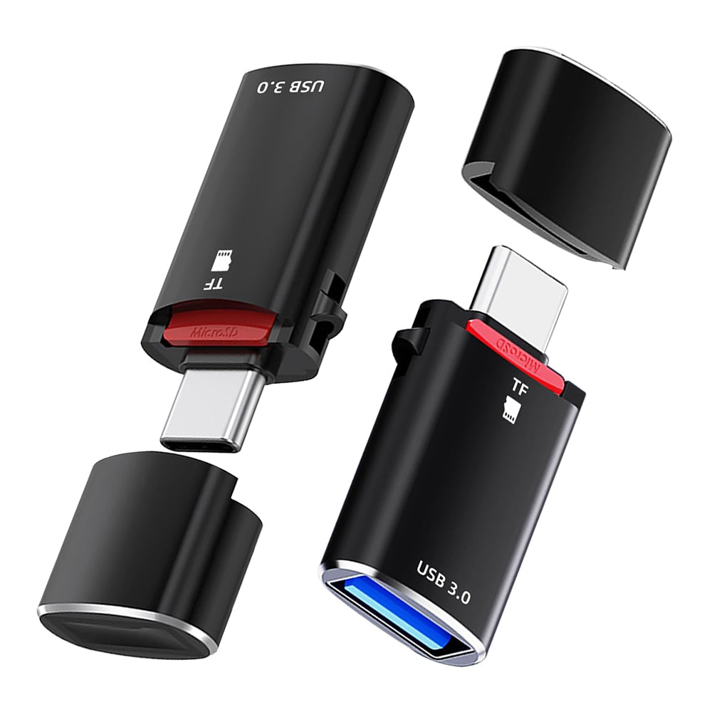 USB-C Techsuit AluVoltX Card Reader, USB-A (OTG) - microSD, Black