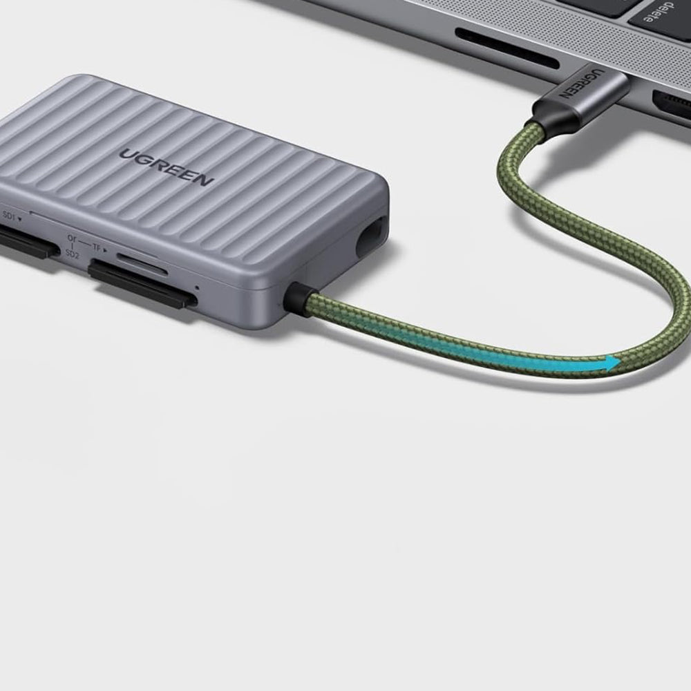 UGREEN 55886 USB-C Card Reader with Organizer, 2 x SD - microSD, Gray