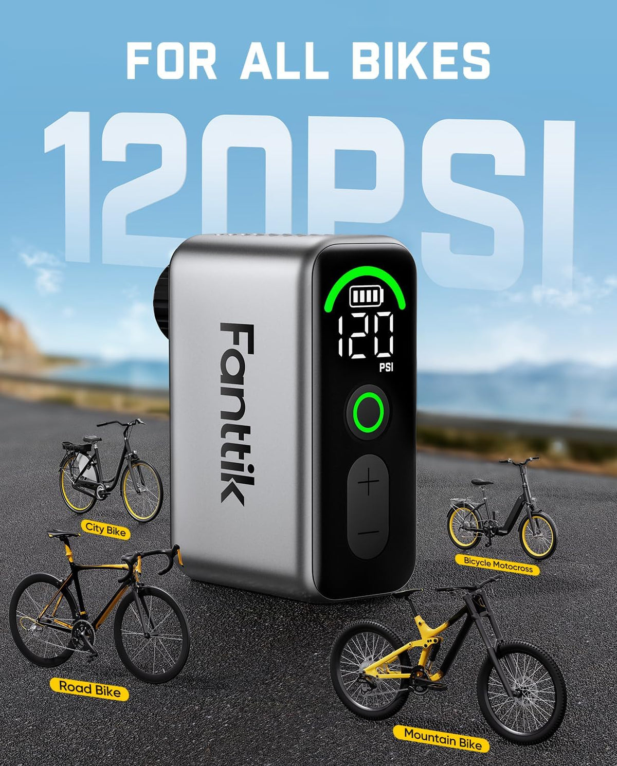 Fanttik X10 Ace Tiny Bike Compressor, Gray