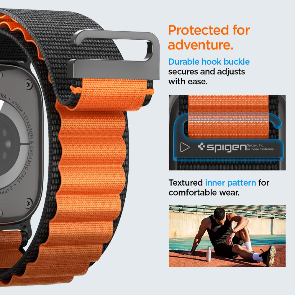 Spigen WBF1 Strap for Apple Watch 49mm / 46mm / 45mm / 44mm Series, Black Orange