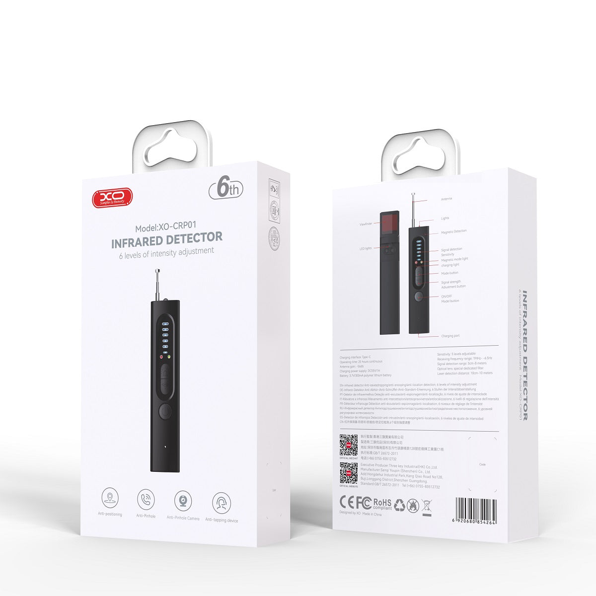 IR Detector for GSM Devices / Hidden Microphones / GPS Trackers XO Design CRP01, Black
