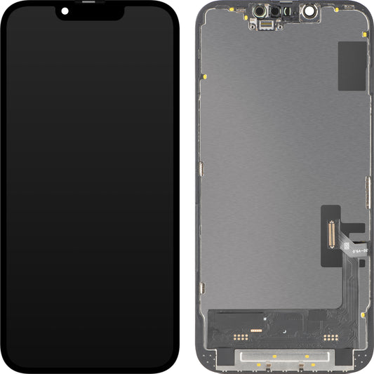 MP Touchscreen Display compatible with Apple iPhone 14, with Frame, Soft OLED FHD 120Hz IC Movable Version, Black