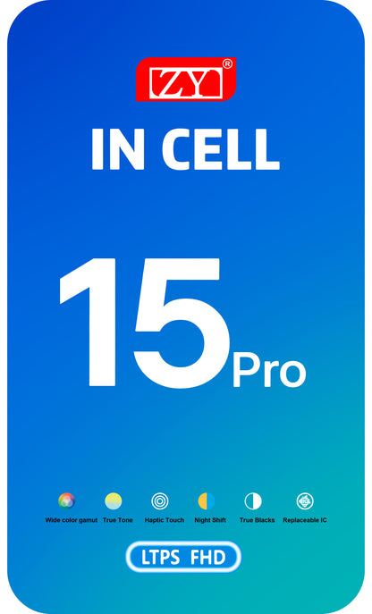ZY Touchscreen Display for Apple iPhone 15 Pro, with Frame, In-Cell IC Movable LCD Version, Black 