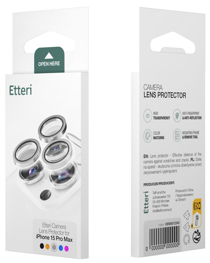 Etteri Rear Camera Protective Film for Apple iPhone 17, Tempered Glass, White