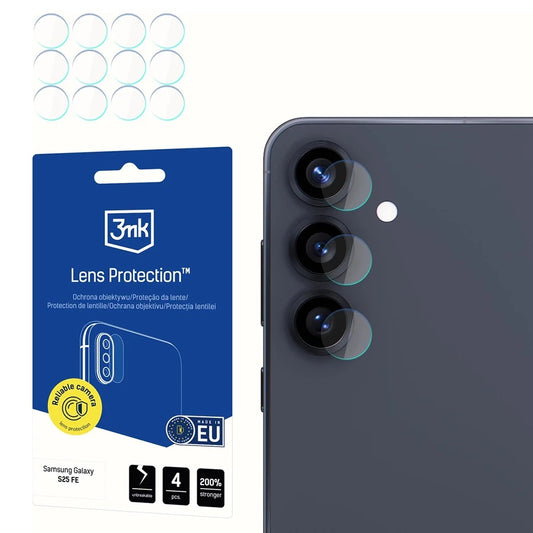 Rear Camera Protection Film 3MK Protection for Samsung Galaxy S25 FE, Tempered Glass, Set of 4 pieces, Transparent