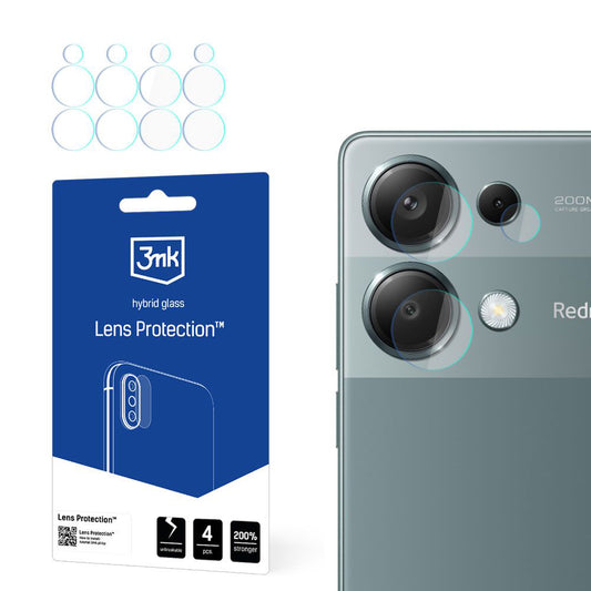 3MK Protection Rear Camera Protective Film for Xiaomi Redmi Note 13 Pro 4G, Flexible Glass, Set of 4 Pieces, Transparent