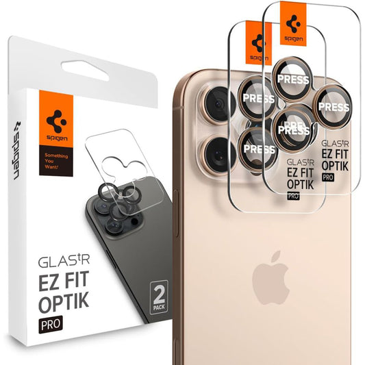 Spigen GlastR EZ FIT Optik Pro Rear Camera Protector for Apple iPhone 16 Pro, Tempered Glass, Set of 2 pieces, Bronze AGL08862