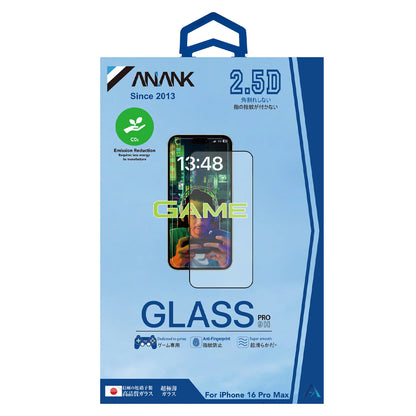 Anank 1X Reinforced Anti-Fingerprint Screen Protector for Apple iPhone 16 Pro Max, Tempered Glass, Full Glue, 2.5D, Black