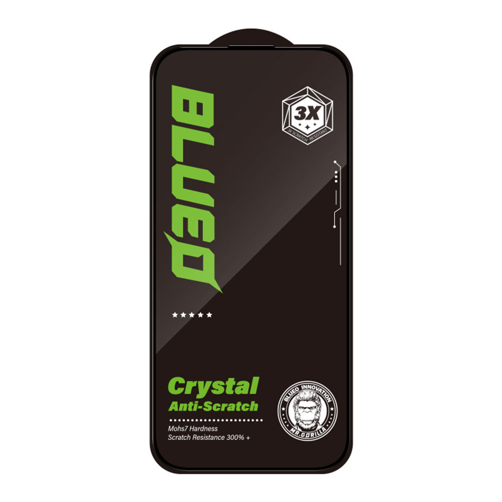 Blueo Crystal Anti-Scratch Screen Protector for Apple iPhone 16 Plus / 15 Plus, Tempered Glass, Full Glue, Black