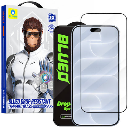 Blueo Drop Resistant Screen Protector for Apple iPhone 18 Pro / 17 Pro / 17 / 16 Pro, Tempered Glass, Full Glue, Black
