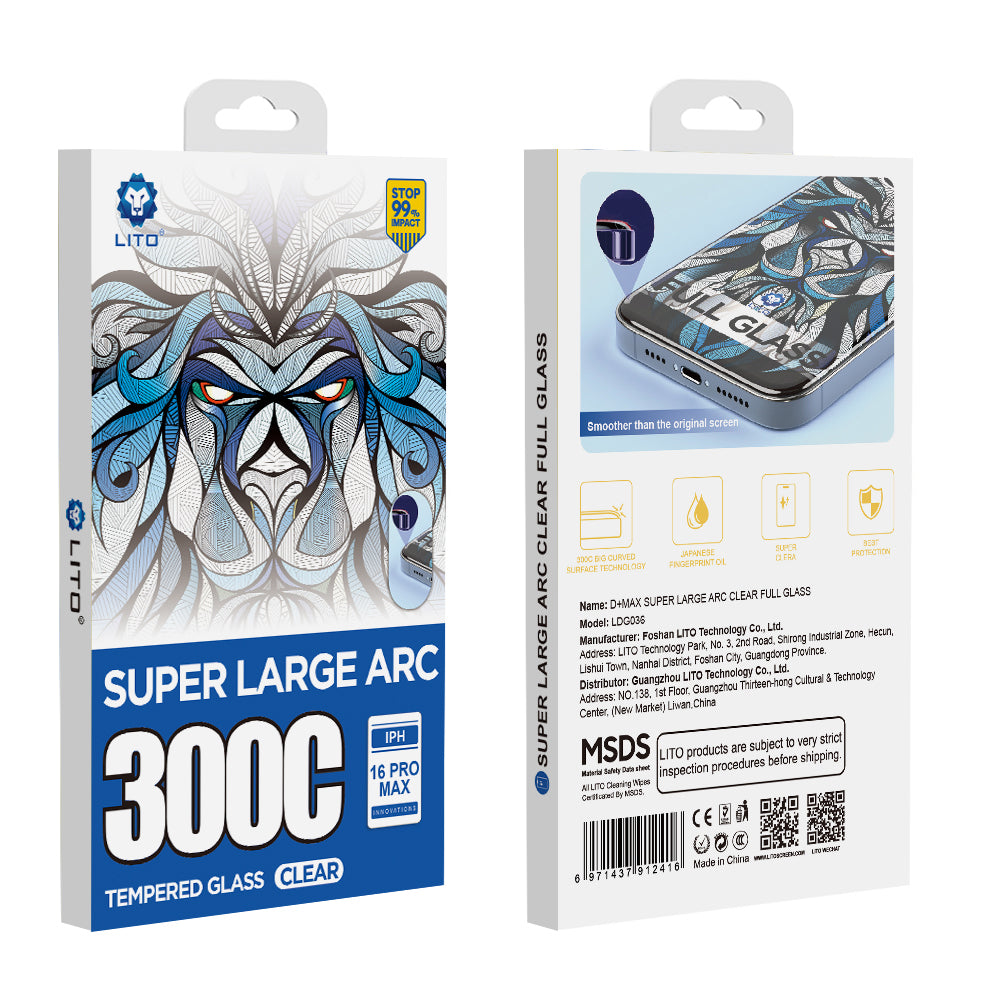 Lito D+ Max 300C Screen Protector for Apple iPhone 15, Tempered Glass, Full Glue