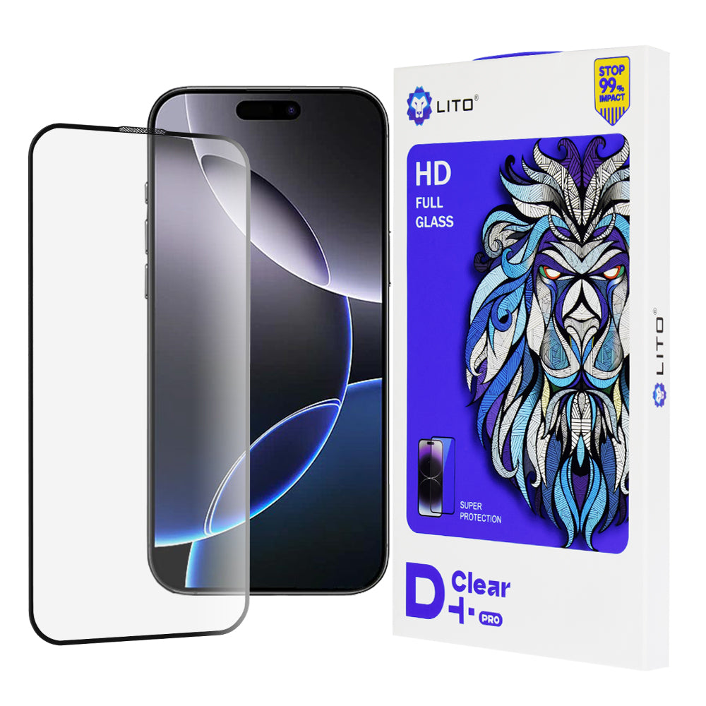 Lito D+ Pro Screen Protector Film for Apple iPhone 16 Pro Max, Tempered Glass, Full Glue, Black
