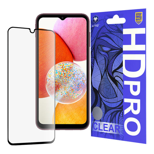 Lito HD Pro Clear Screen Protector for Samsung Galaxy A14 A145 / A14 5G A146, Tempered Glass, Full Glue, Black
