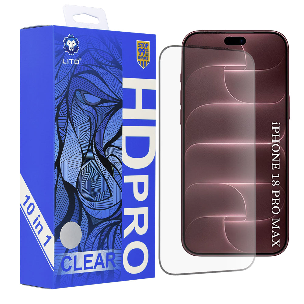 Lito HD Pro Screen Protector for Apple iPhone 18 Pro Max / 17 Pro Max, Tempered Glass, Full Glue, Set of 10, Black