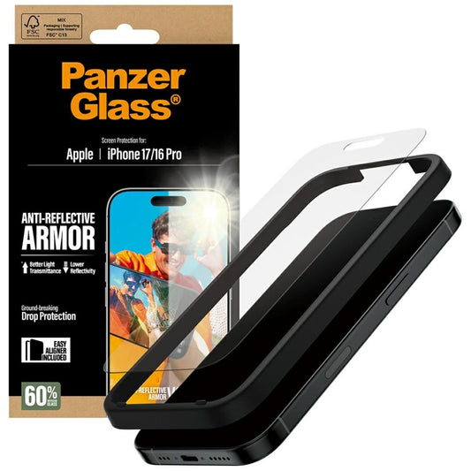 Matte PanzerGlass Armor EasyAligner Screen Protector for Apple iPhone 17 / 16 Pro, Tempered Glass, Full Glue