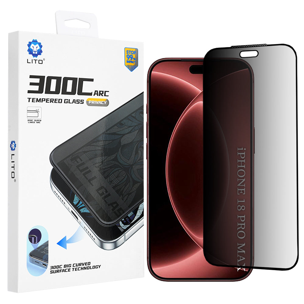 Privacy Screen Protector Lito D+ Max 300C for Apple iPhone 18 Pro Max, Tempered Glass, Full Glue