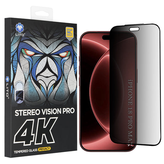 Lito D+ Max 4K Privacy Screen Protector Film for Apple iPhone 18 Pro Max, Tempered Glass, Full Glue