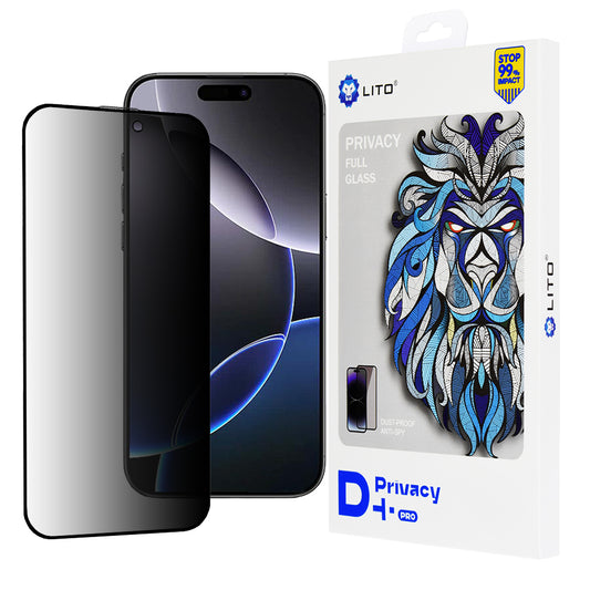 Lito D+ Pro Privacy Screen Protector Film for Apple iPhone 16 Pro Max, Tempered Glass, Full Glue