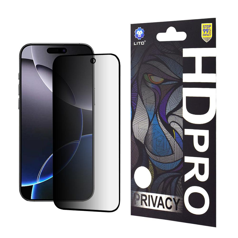 Privacy Screen Protector Lito HD Pro for Apple iPhone 16 Pro Max, Tempered Glass, Full Glue