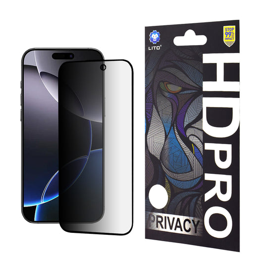 Privacy Screen Protector Lito HD Pro for Apple iPhone 16 Pro Max, Tempered Glass, Full Glue