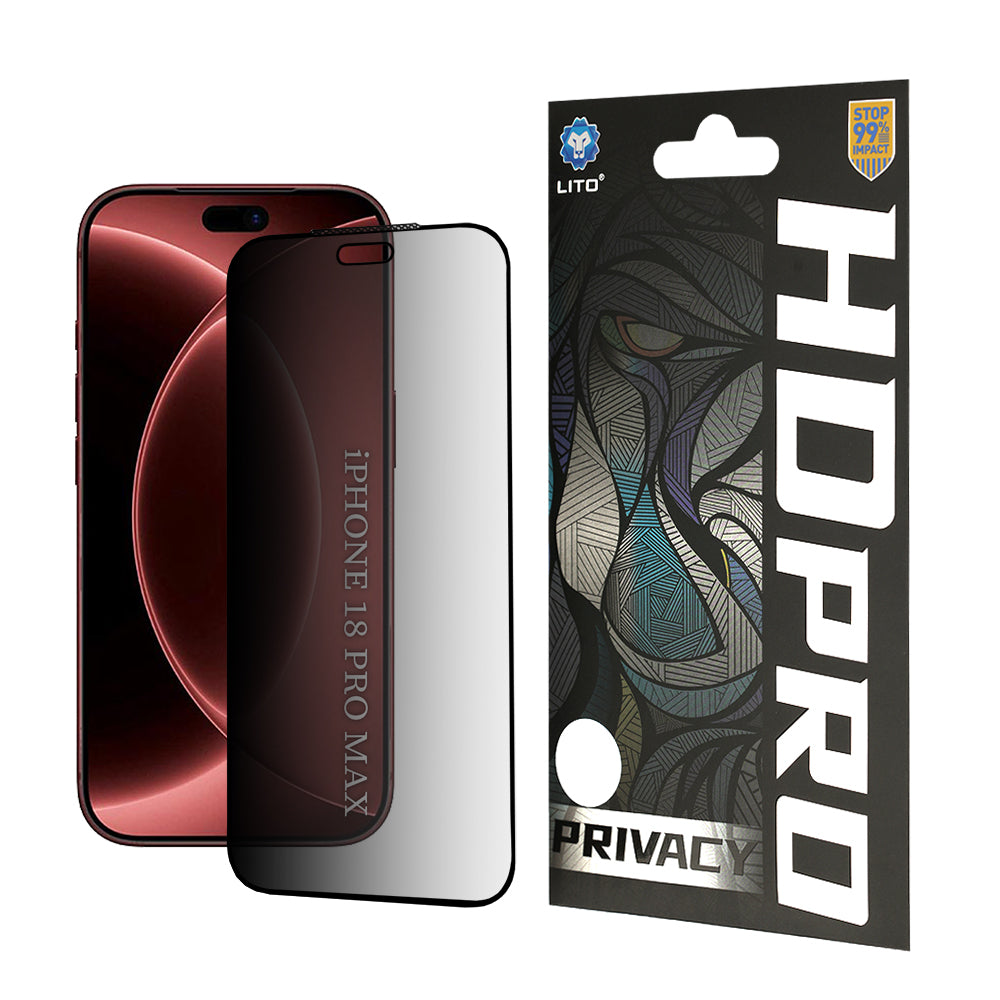 Lito HD Pro Privacy Screen Protector Film for Apple iPhone 18 Pro Max, Tempered Glass, Full Glue