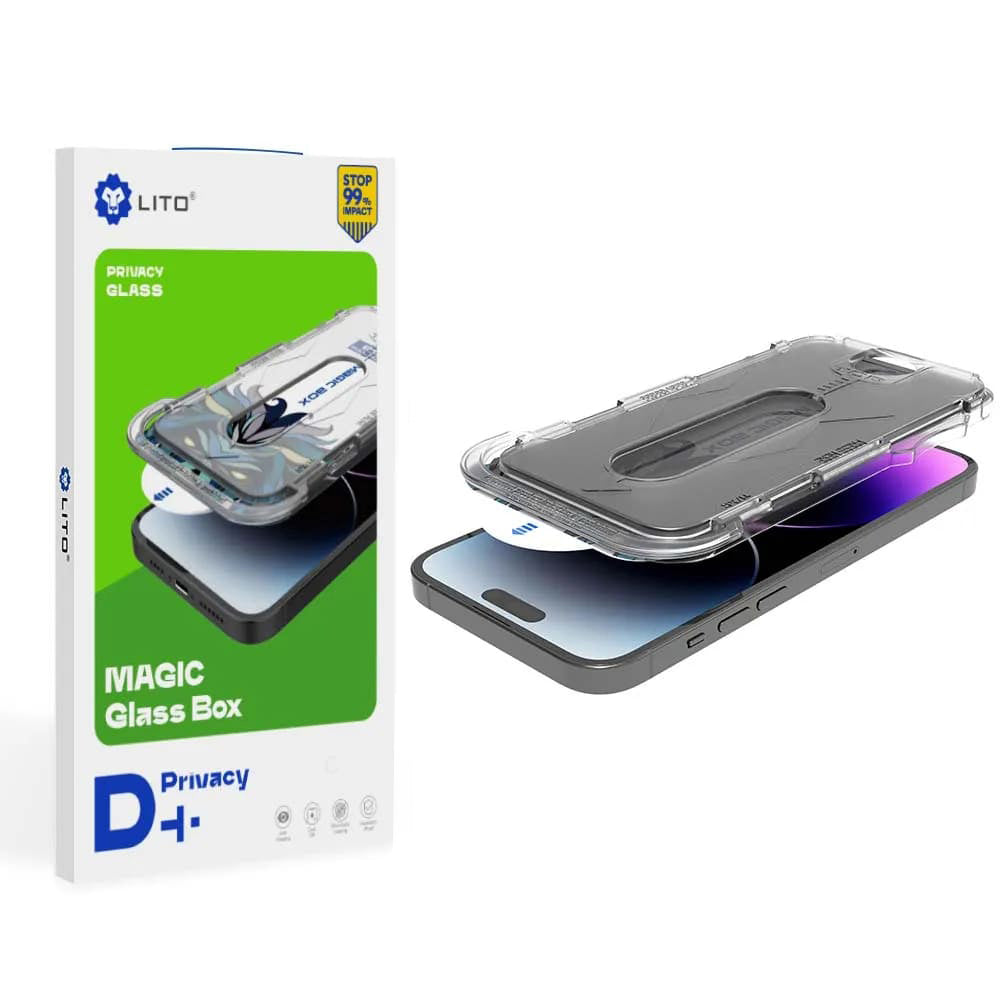 Privacy Screen Protector Lito Magic Glass Box D+ Tools for Apple iPhone 14 Pro, Tempered Glass, Full Glue