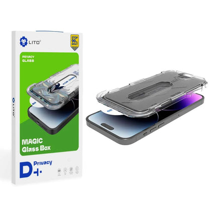 Privacy Screen Protector Lito Magic Glass Box D+ Tools for Apple iPhone 14 Pro, Tempered Glass, Full Glue