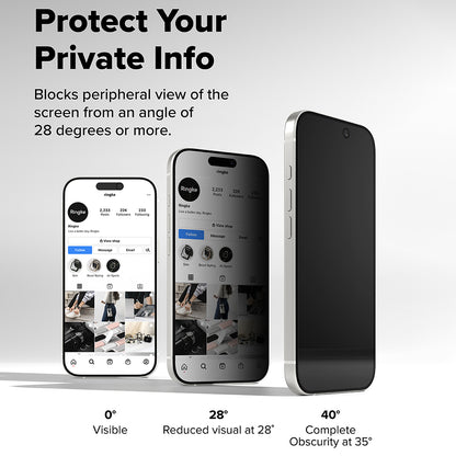Privacy Screen Protector Ringke Easy Slide for Apple iPhone 17 Pro, Tempered Glass, Full Glue, Set of 2 pieces