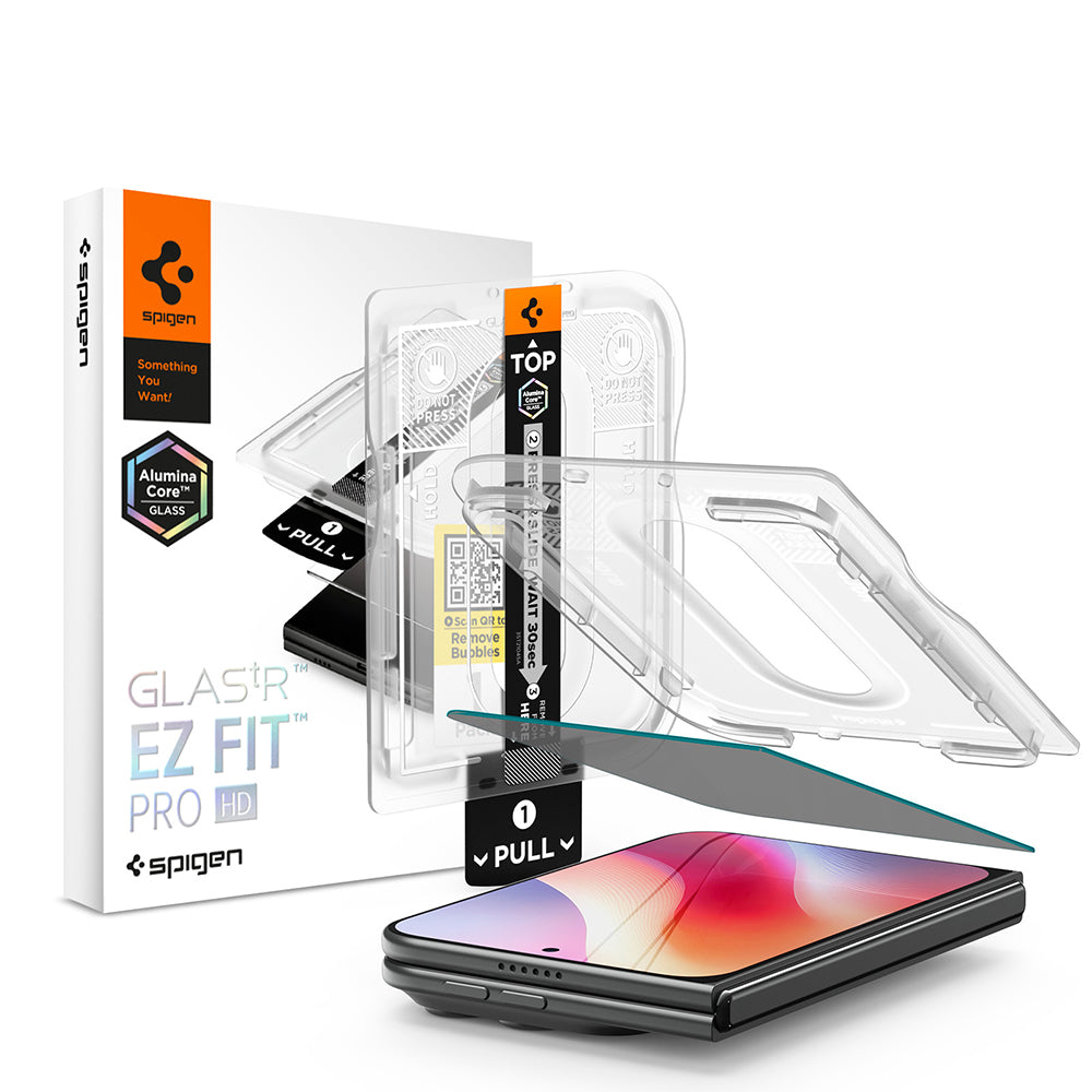 Spigen GlastR EZ FIT Pro HD Exterior Privacy Screen Protector Film for Apple iPhone Duo, Tempered Glass, Full Glue AGL12016